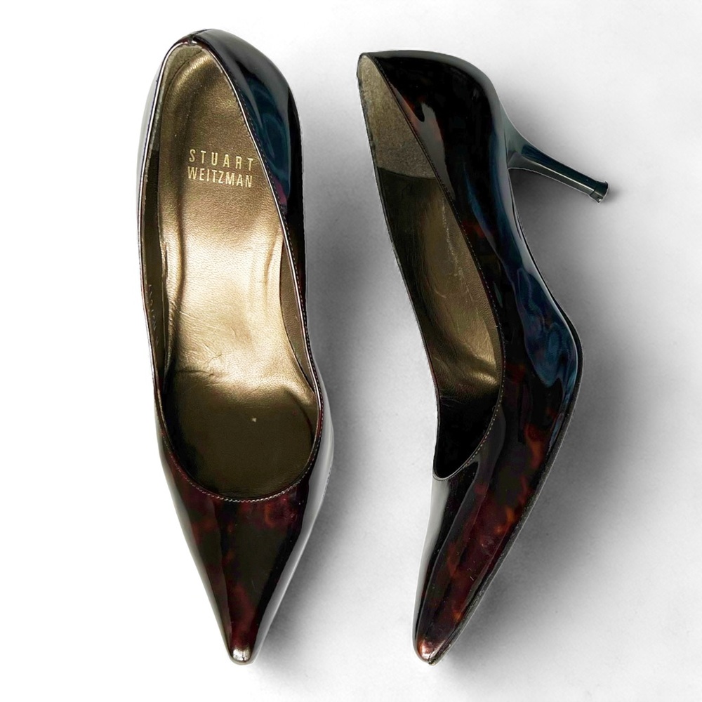 Stuart Weitzman Pointed Toe Tortoise Patent Pump … - image 1